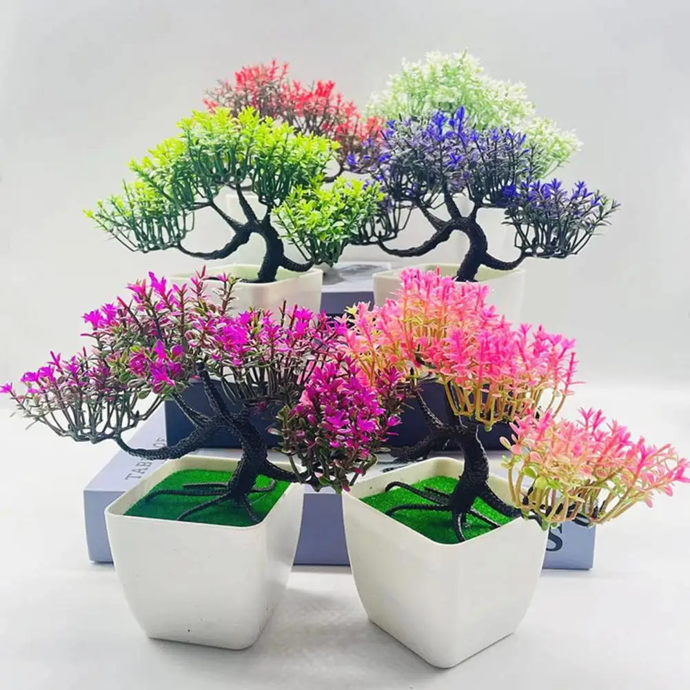 

Artificial Bonsai Realistic Potted Not Withered Maintenance Decorate Colored Artificial Greeting Pine Plant Ornament for Office