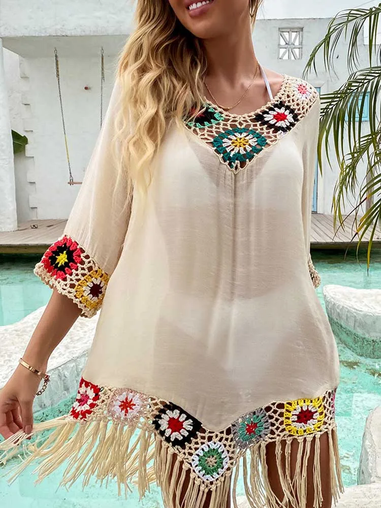 

Women Dress For Summer The Beach Cover Up 2024 Bathroom Outlet Ins Web Languid Lazy Flower Smock Print Polyester Swimsuit Tunics