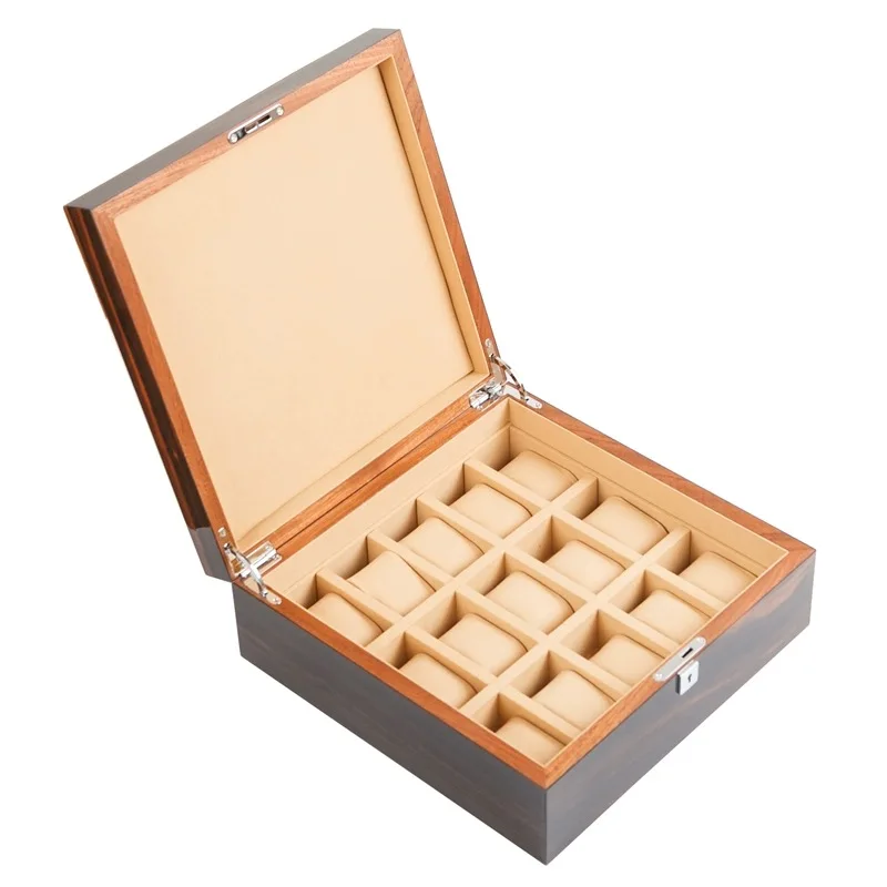 New 15 Slots Wood Watch Storage Box Case Luxury Solid Wood Watch Display Case With Lock New Women Wooden Watch Holder Gift Box