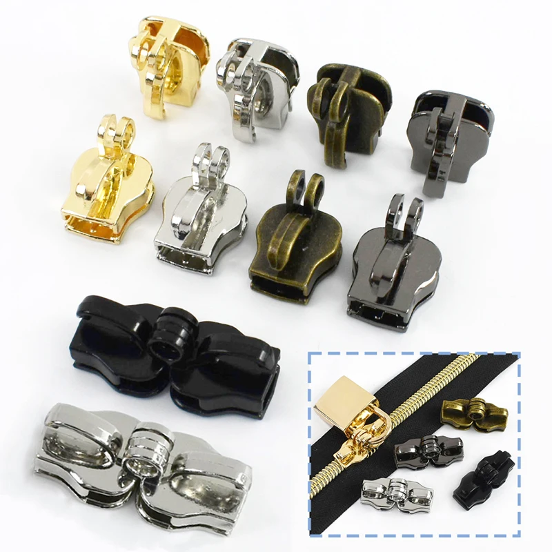 5 #   8 #   10 #   النايلون سستة المؤشر لمجموعات إصلاح الأمتعة 2/4/10 أزواج ثقب مزدوج السوستة المنزلق محفظة مكافحة سرقة زيبر مجتذب رئيس