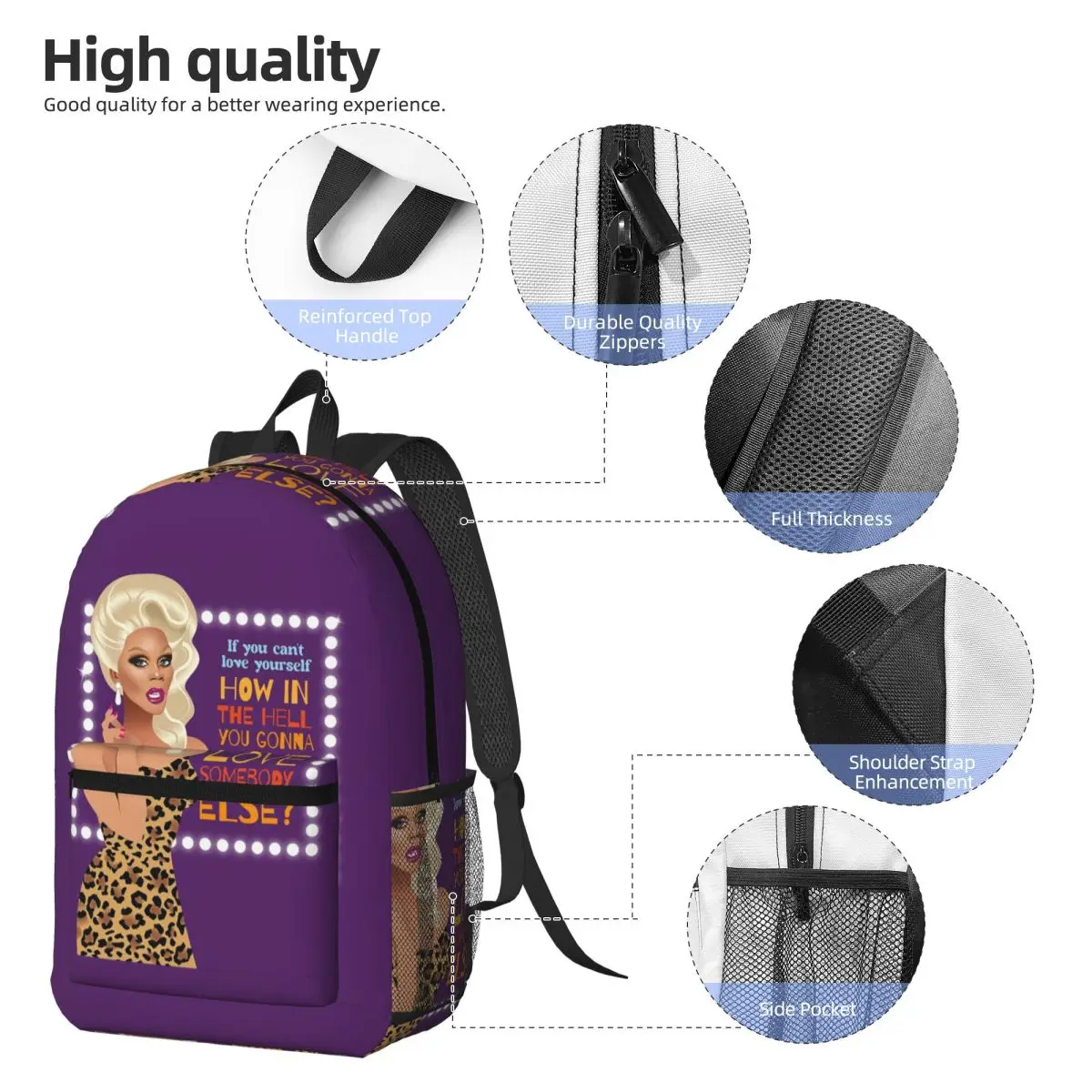 Drag Queen Royalty RuPaul's Drag Race Rupaul RPDR Backpack BookBag Children School Bag Laptop Shoulder Bags for Men Women