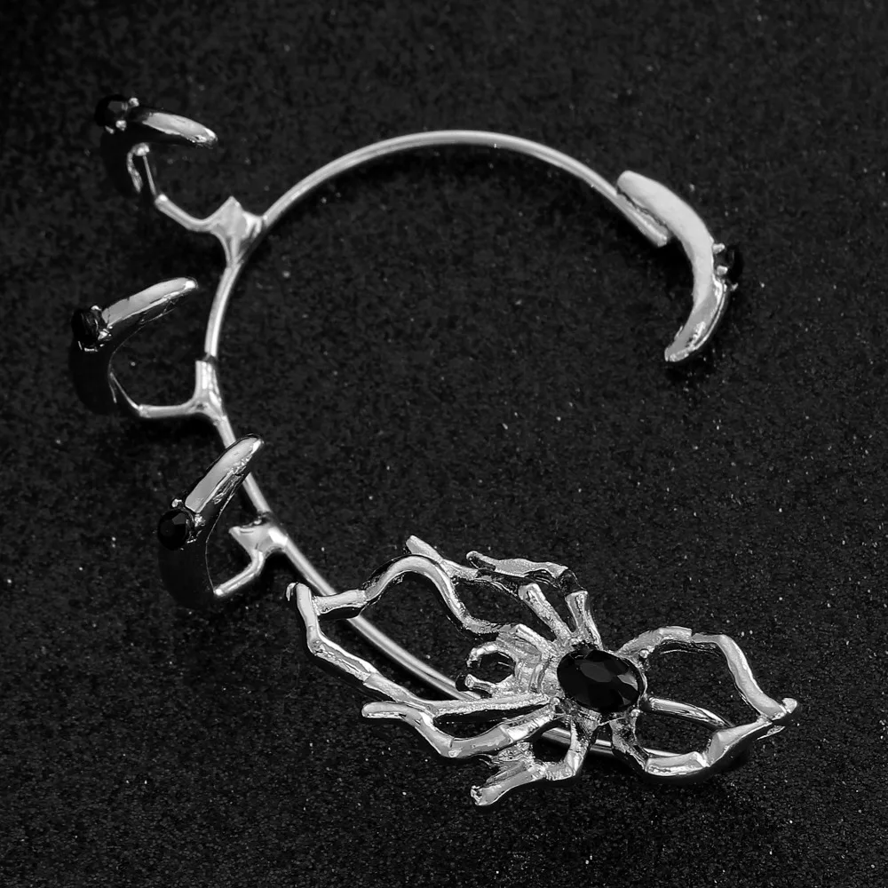 Exaggerated Personality Black Crystal Silver Color Spider Clip Earrings for Women Korean No Ear Holes Hot Girl Jewelry Accessory view 4