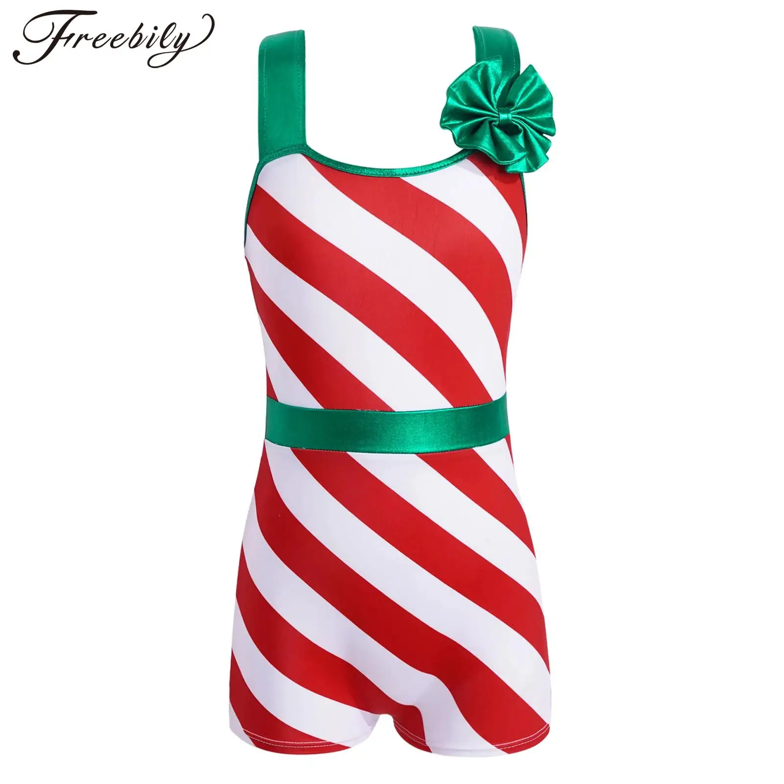 Kids Girls Christmas Costume Candy Cane Striped body ginnastica Unitard Dance body Xmas Festival Carnival Fancy Dress Up