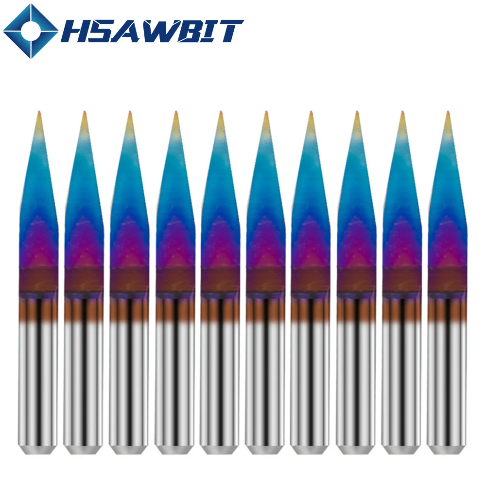 Cuchillo de grabado afilado de fondo plano azul, 3.175mm x 28mm, 10/20 grados, cortador, Graver para PVC, madera, corte de PCB, 10 unids/set