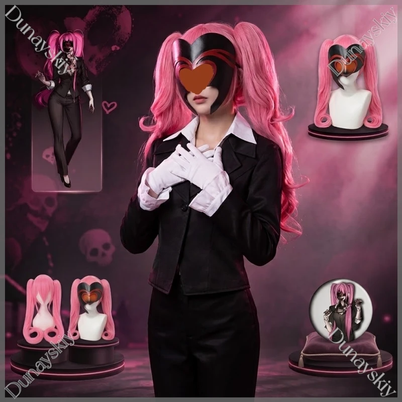 Halloween Mizi Full Suit Wigs Mask Zombie Stage Pink Twin Tails New Outfit Black Suit Shirt Gloves Cosplay Anime Alien Stage