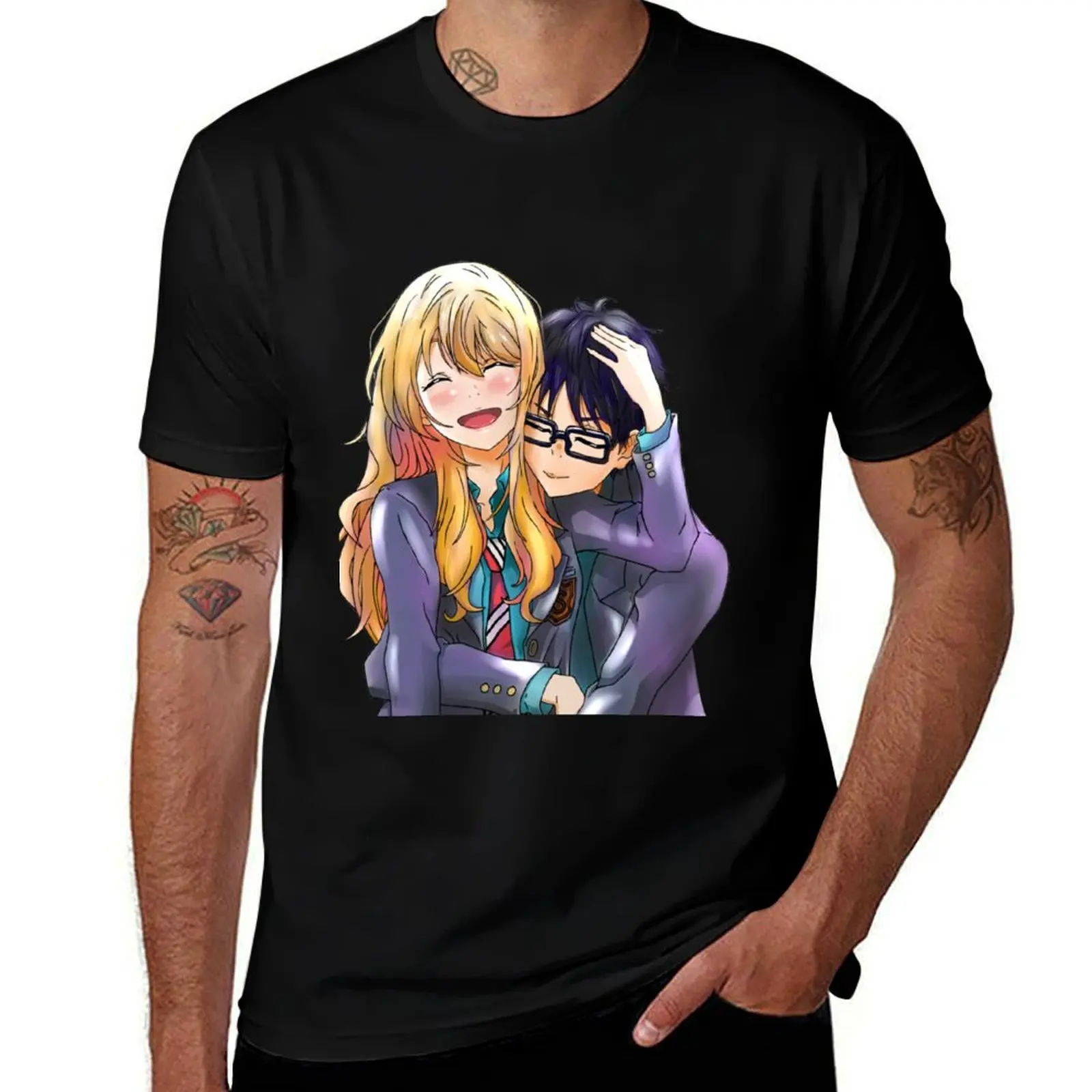 Your Lie in April : Cute Kaori X Kosei T-Shirt Trendy Pattern T-Shirt for Men