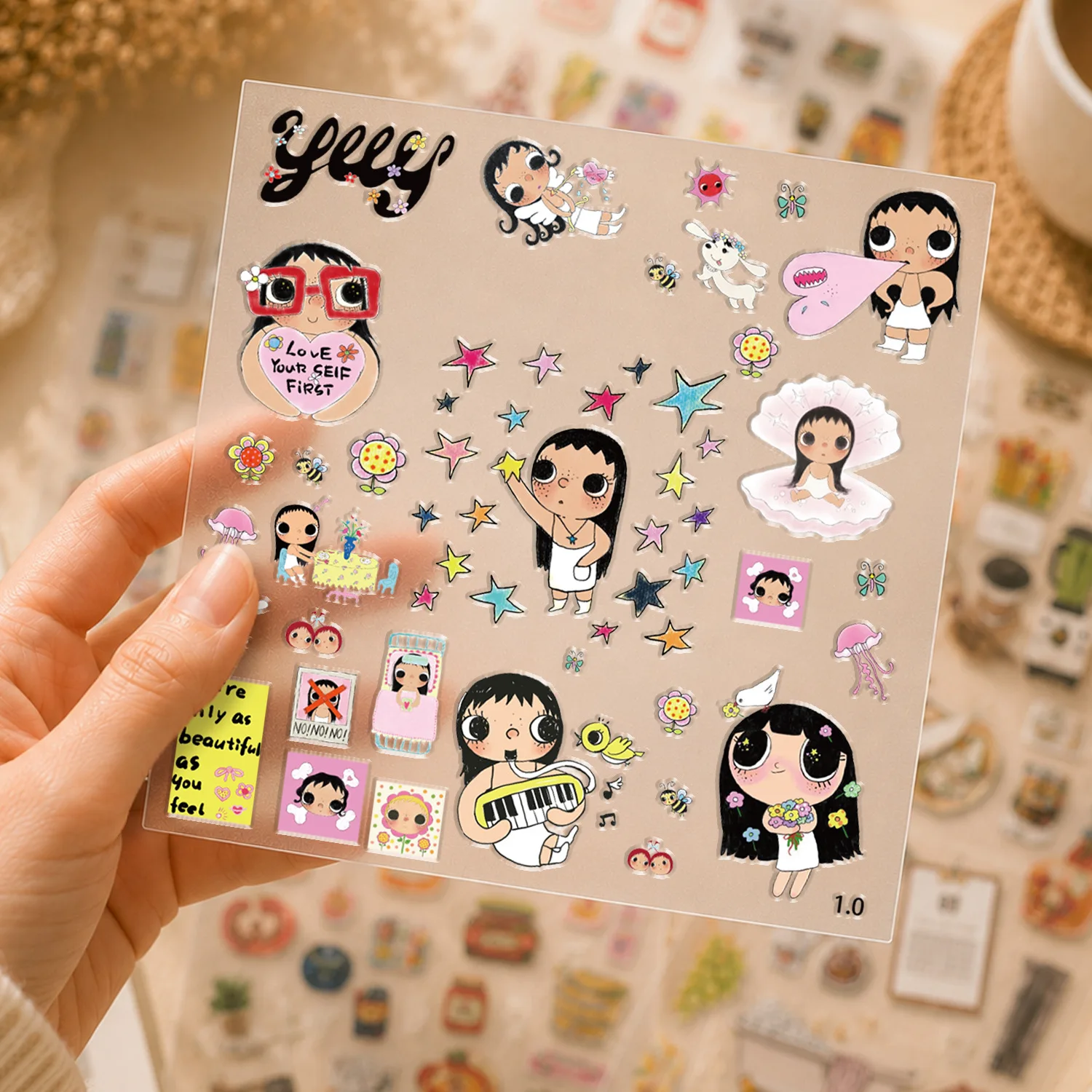 1pcs Anime YuY Cute Girl Cartoon Embossed Graffiti Sticker Phone Guitar Laptop Notebook Suitcase Cup Waterproof Sticker Kids Toy