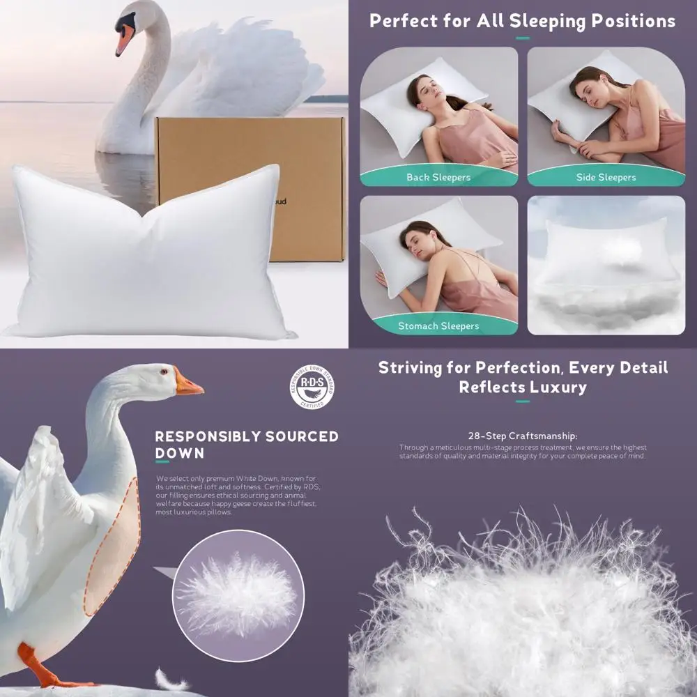 

Luxury White Goose Down Pillow - 800+ Fill Power, 700 Thread Count Cotton Shell for Premium Hotel-Quality Sleep