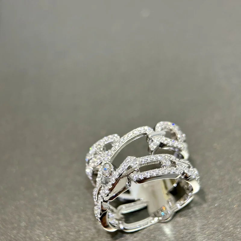 فضي استرليني 925 صلب، ألماس فردي، نسخة عالية من الماس الكامل، أناقة فاخرة خفيفة، شخصية رين فائقة اللمعان