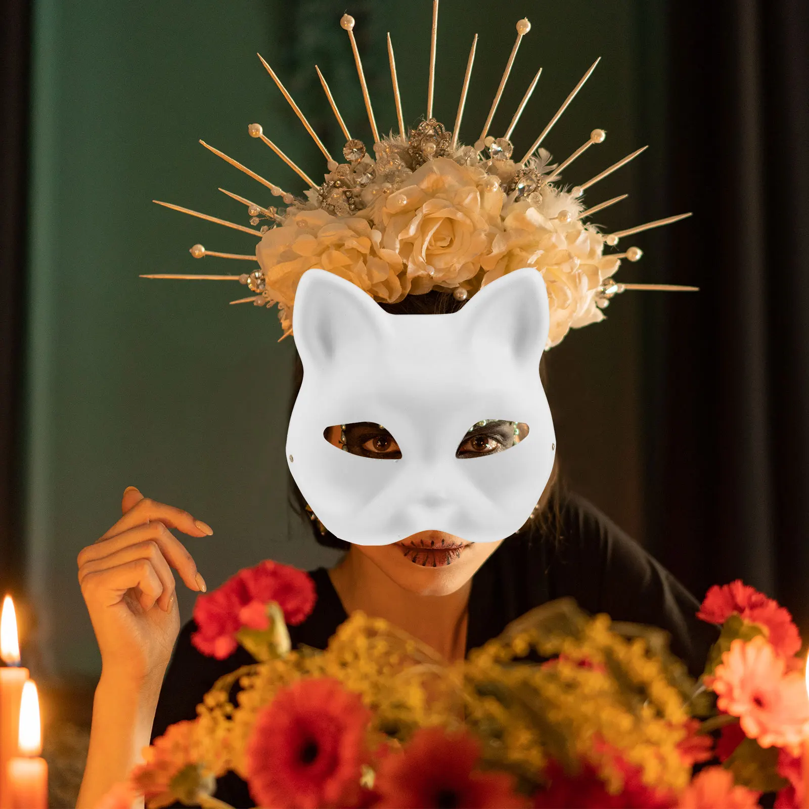 

3pcs Cat Mask Paper Diy Fox Blank Paintable Half Face Animal Wolf Japanese Anime Cosplay Masquerade Halloween Party Costume