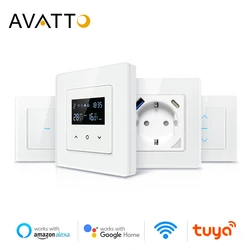 AVATTO-termostato WiFi Tuya, enchufe de interruptor de cortina de luz inteligente, estándar de la UE, aplicación de Control remoto con Alexa y Google Home