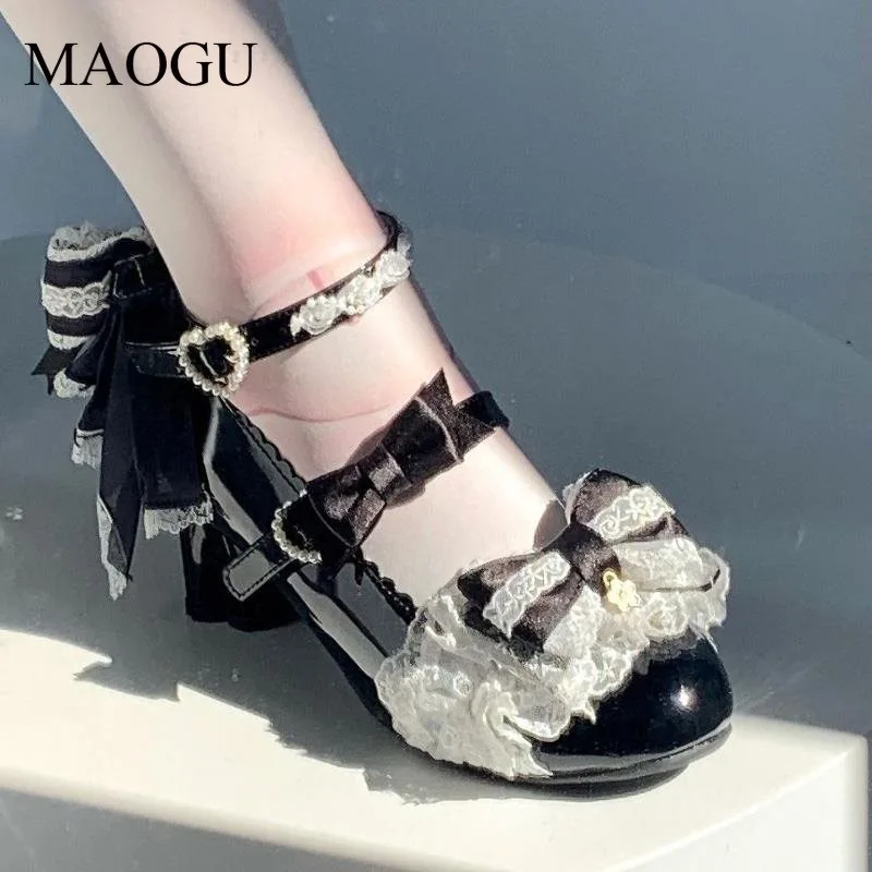 Japanese Style Women's Large Size34-42 Kawaii Lolita Mary Jane Shoes Bow Heart Buckle Chunky Heel Cosplay Shoes Zapatos De Mujer view 6