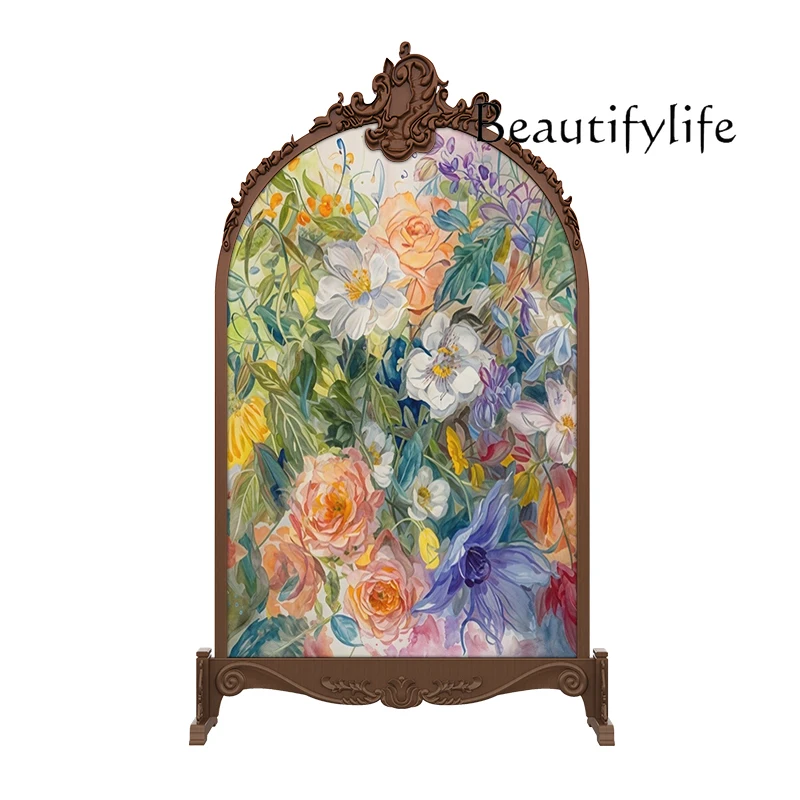 

French custom screen partition living room bedroom sofa cover entrance household solid wood carving flower seat screen
