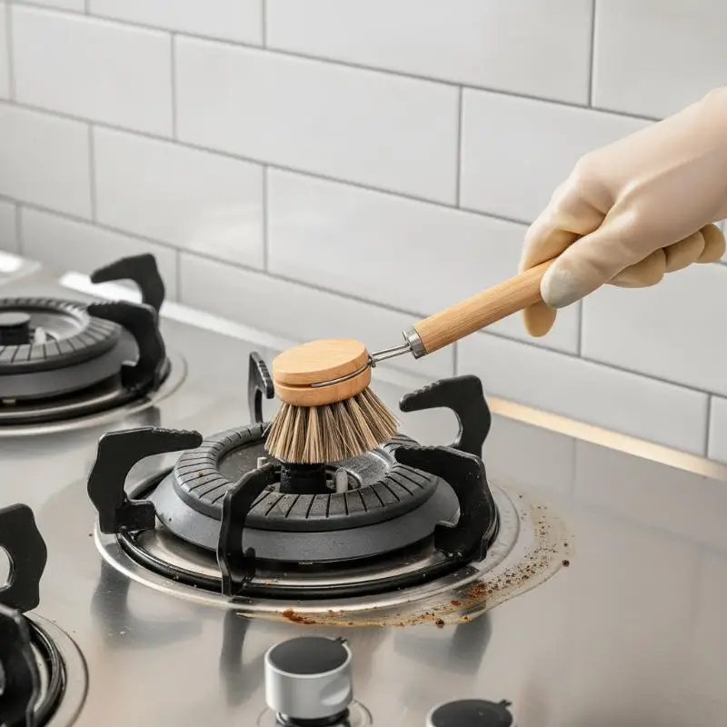 Natural Material Wooden Handle Dish Brush Kit with 2 Sisal Refill Heads for Daily Kitchen Pots Dishes Washing
