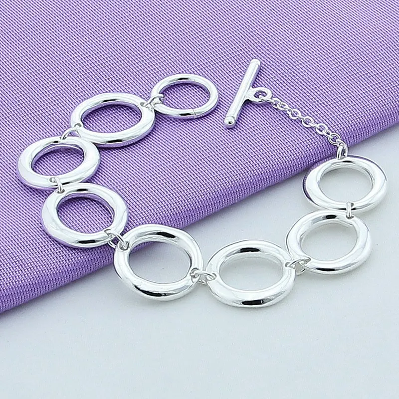 

Браслет из стерлингового серебра 925 пробы с пряжкой, полный O, женский простой модный браслет, подарок на день рождения, свадьбу, годовщину, ювелирное изделие