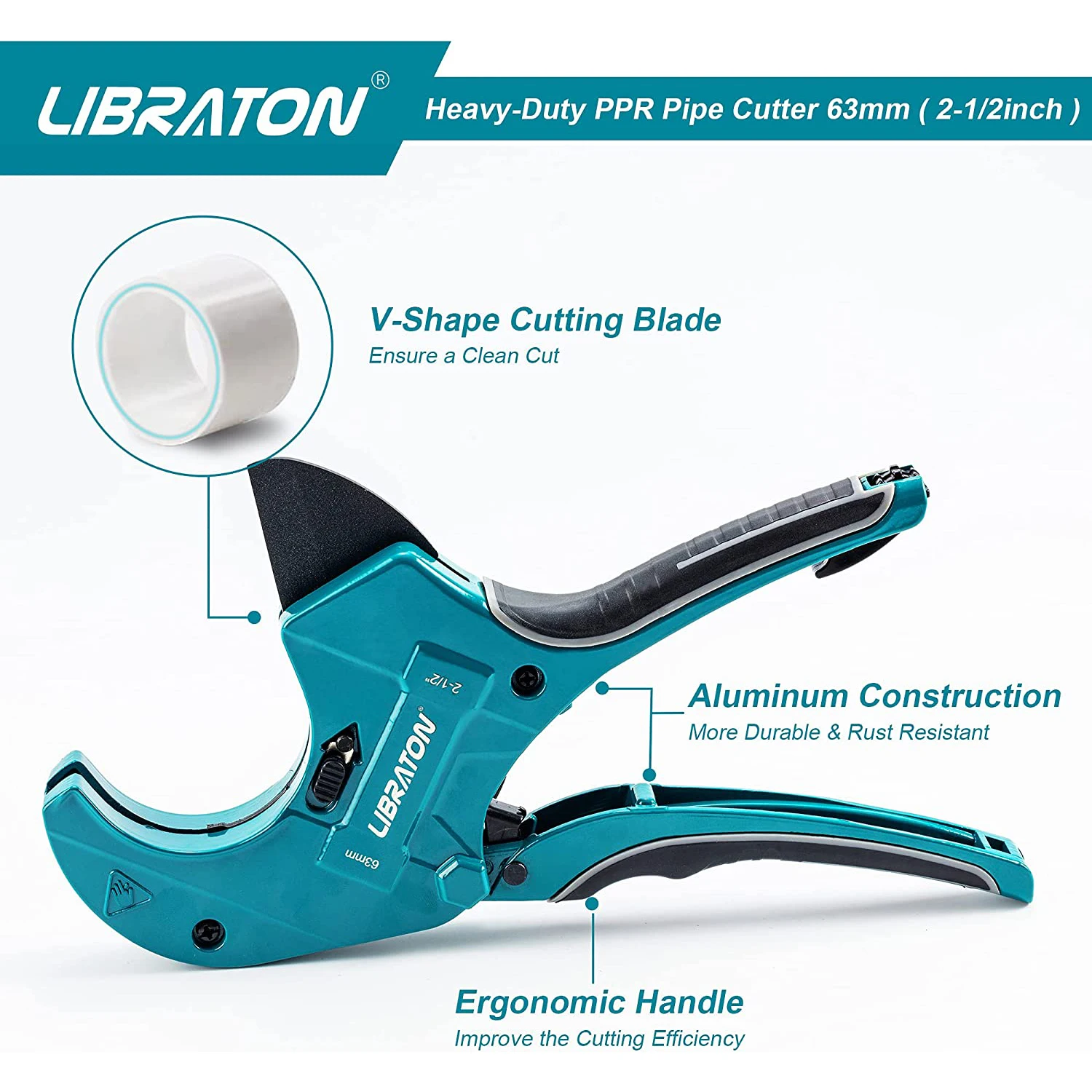 Libraton Ratchet-type Pipe and PVC Cutter, One-hand Fast Pipe Cutting Tool with Replacement Blade for Cutting 2-1/2\