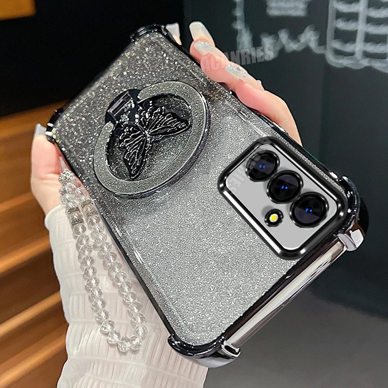 A 15 25 35 55 54 Butterfly Holder Chain Case For Samsung Galaxy A15 A25 A35 A55 A14 A24 A34 A54 Plating Shockproof Stand Cover - náhled 4