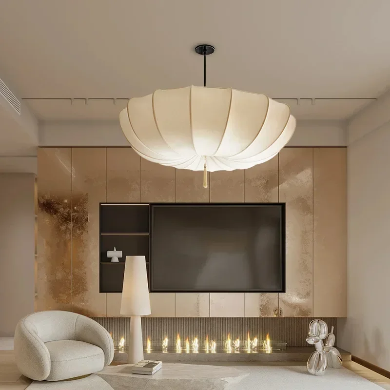 Nordic Cloth Chandelier Ceiling Japanese Cream White Led Lustres Pendant Lamp Bedroom Living Dining Room Artistic Lighting