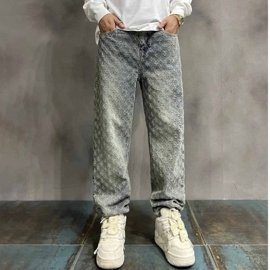 Fashion Casual Summer Light Blue Distressed Men Denim Shorts Smart Straight Leg Loosen Male High Street Niche Design Tide Shorts
