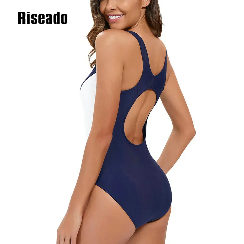 Riseado Sports One Piece Swimsuit Women 2024 Navy Swimwear Female Bodysuit Summer Swimming Suit Racerback Bathing Suits