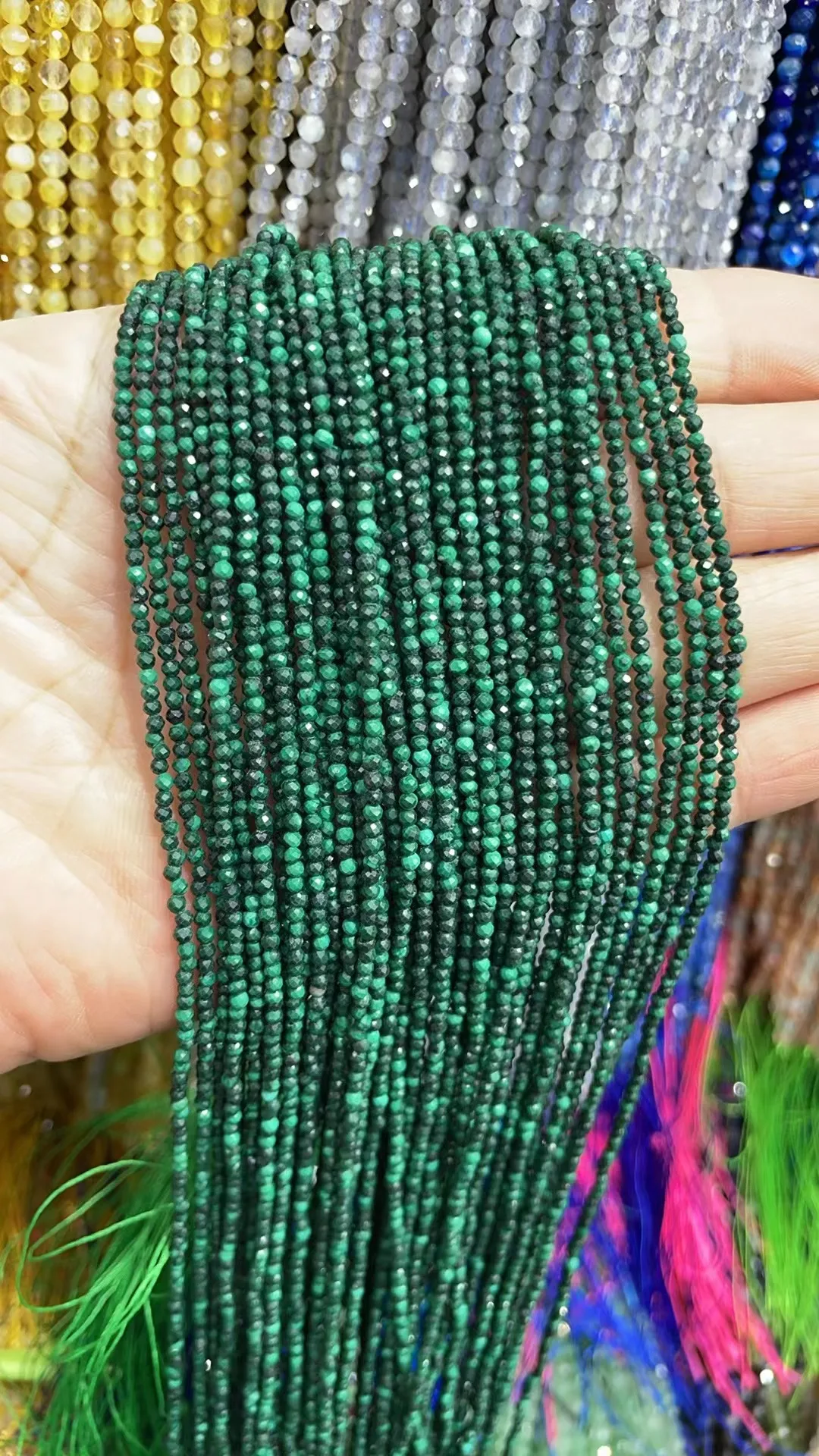 Natural Malachite Cut face Round  2mm 3mm 4mm Length Dagree 39cm