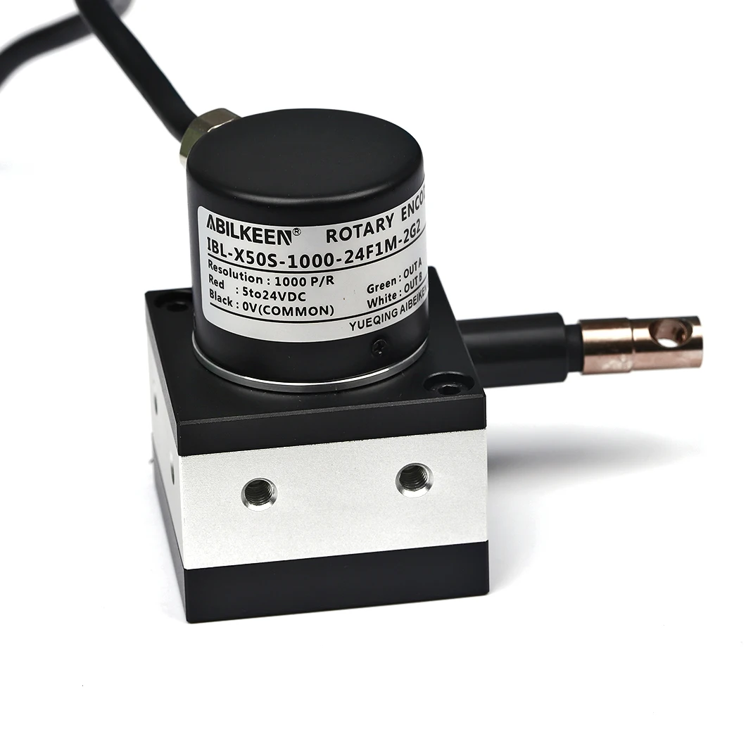ABILKEEN 50MM Rope Type Encoder 1000~5000 PPR Draw Wire Encoder 1~1.5M Measuring Stroke Draw Wire Displacement Sensor