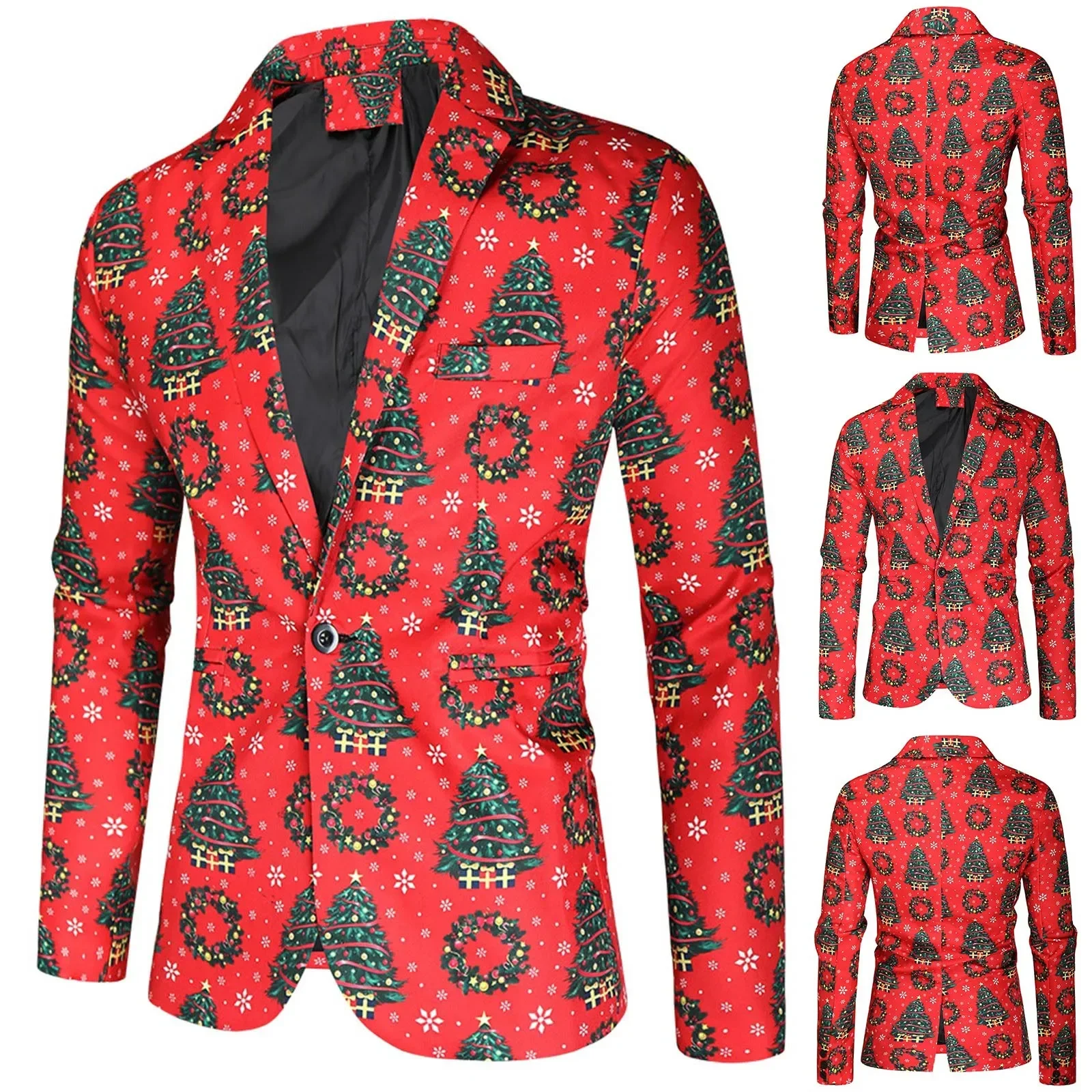 Blazers Casual Men's Coat Jacket Christmas Print Fit Suit Blazer Fashion Slim Buttons Suit Party Costume