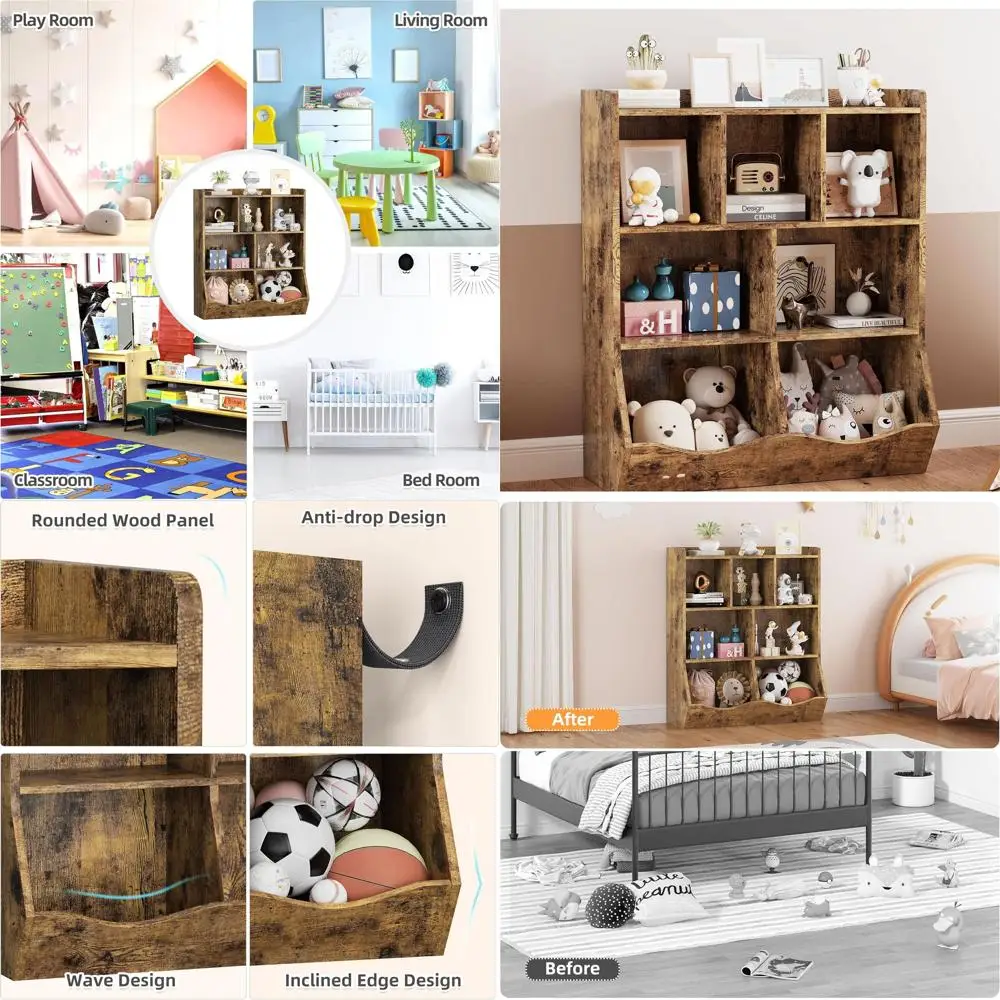 

3-Tier Wooden Kids' Bookshelf and Storage Cabinet, Playroom Organizer for Books and Toys