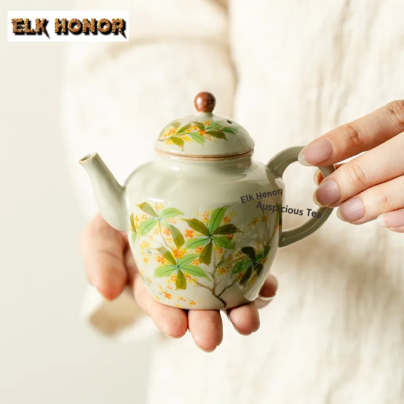 135ml Hand-painted Osmanthus Flowers Teapot Luxury Tea Infuser Pot Tea Maker Kettle With Ball Hole Chinese Tea Set Collection