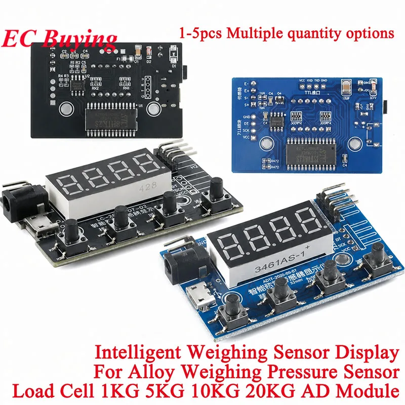 HX711 Load Cell AD Intelligent Weight Pressure Sensor Module Display 24-bit Weighing Instrument Electronic Scale 1KG 5KG 10KG 20