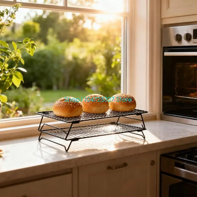 D8KF Carbon Steel Cooling Rack Set Engineered with Curved Base Nonslip Structure for Baking Roasting Drying Needs