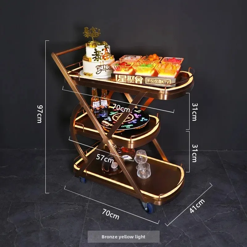 Luminous wine cart KTV bar mobile cake cart LED dining cart light luxury high-end food delivery trolley wine props