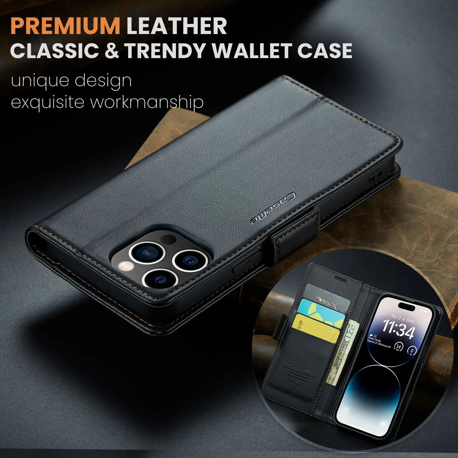 CaseMe Wallet Case for iPhone 16 15 14 Pro Max Plus 13 12 Mini Premium PU Leather Flip Case Magnetic Credit Card Holder Cover