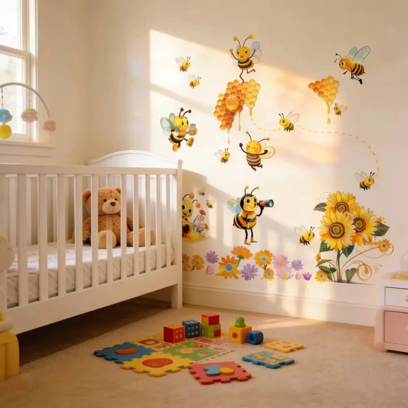 Loyal Little Bee Children's Bedroom Hall Home Decor Wall Stickers Self-Adhesive Durable Artwork for Kids Room