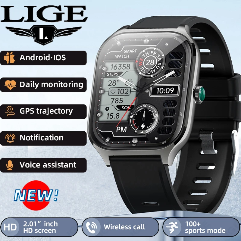 

LIGE New GPS Tracker Smart Watch Men Women Sports Fitness Heart Rate Monitor Men's Bracelet Bluetooth Call Ladies Smartwatch Men