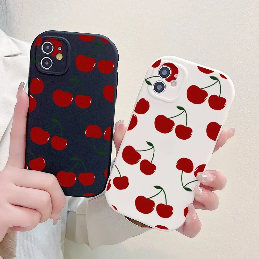 

Red Cherry Phone Case For iPhone 15 14 13 12 11 Pro Max X XR XS MAX Shockproof Silicone Soft Candy Color Cover