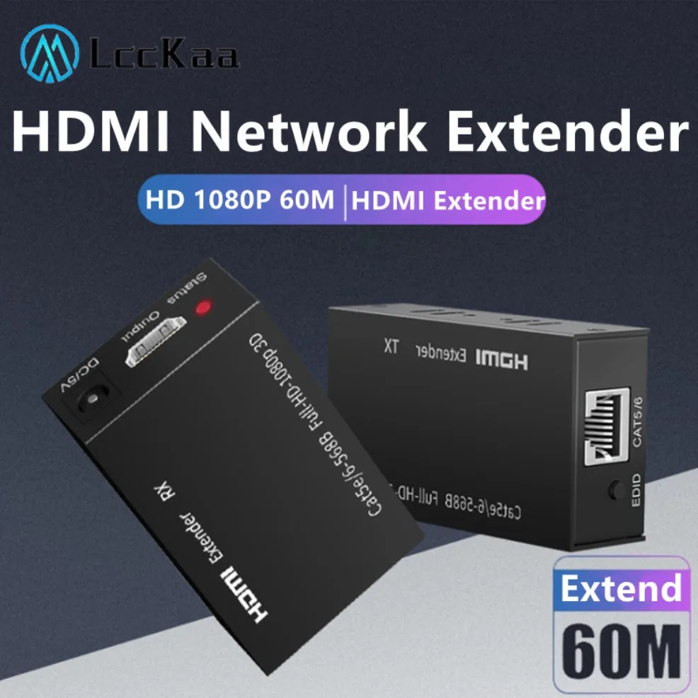 60M Extender RJ45 HDMI Extender Full HD 1080P RJ45 to HDMI Network Extender by CAT5 CAT6 LAN Extensor for PS4 apple TV PC Laptop