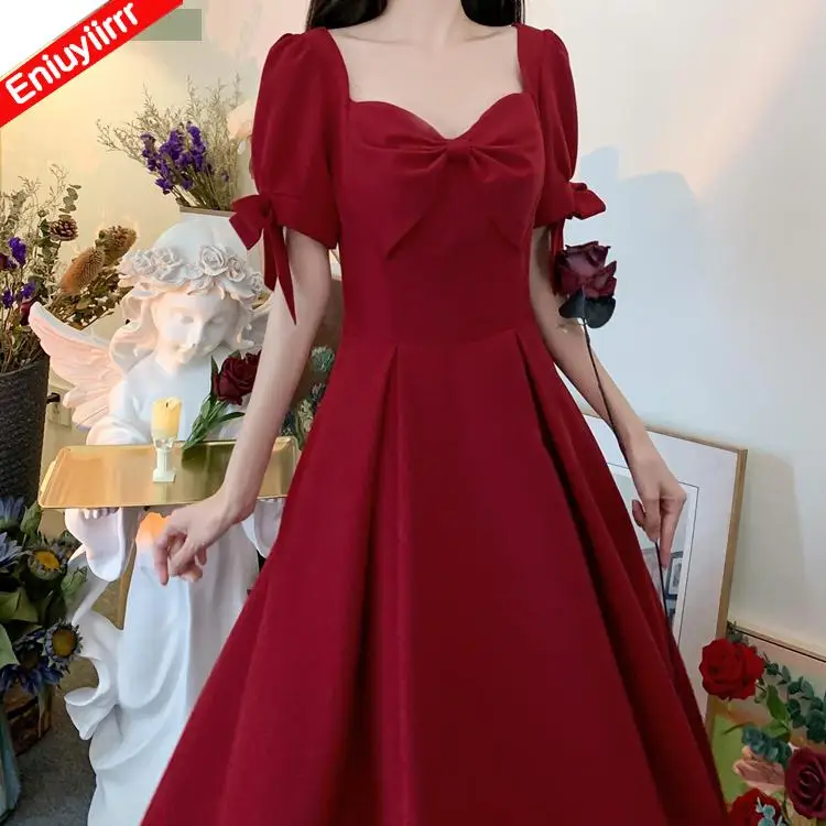 M-4XL French Design Women 2023 A Line Long Maxi Elegant Party Red Dress