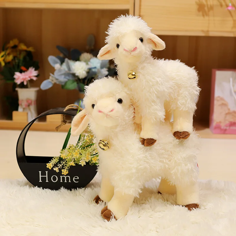 25/35cm Simulation Kawaii Animal Bell Sheep Plush Toys Lifelike Lamb Dolls Cute Alpaca Model Children Girls Birthday Gifts