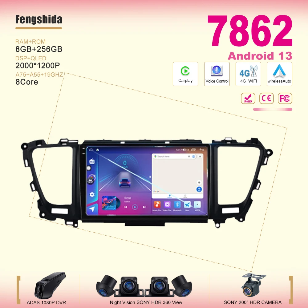 

7862CPU Android13 RDS For Kia Carnival Sedona 2014 - 2020 2din Car Radio Multimedia Video Player Navigation Monitor GPS NO 2 Din