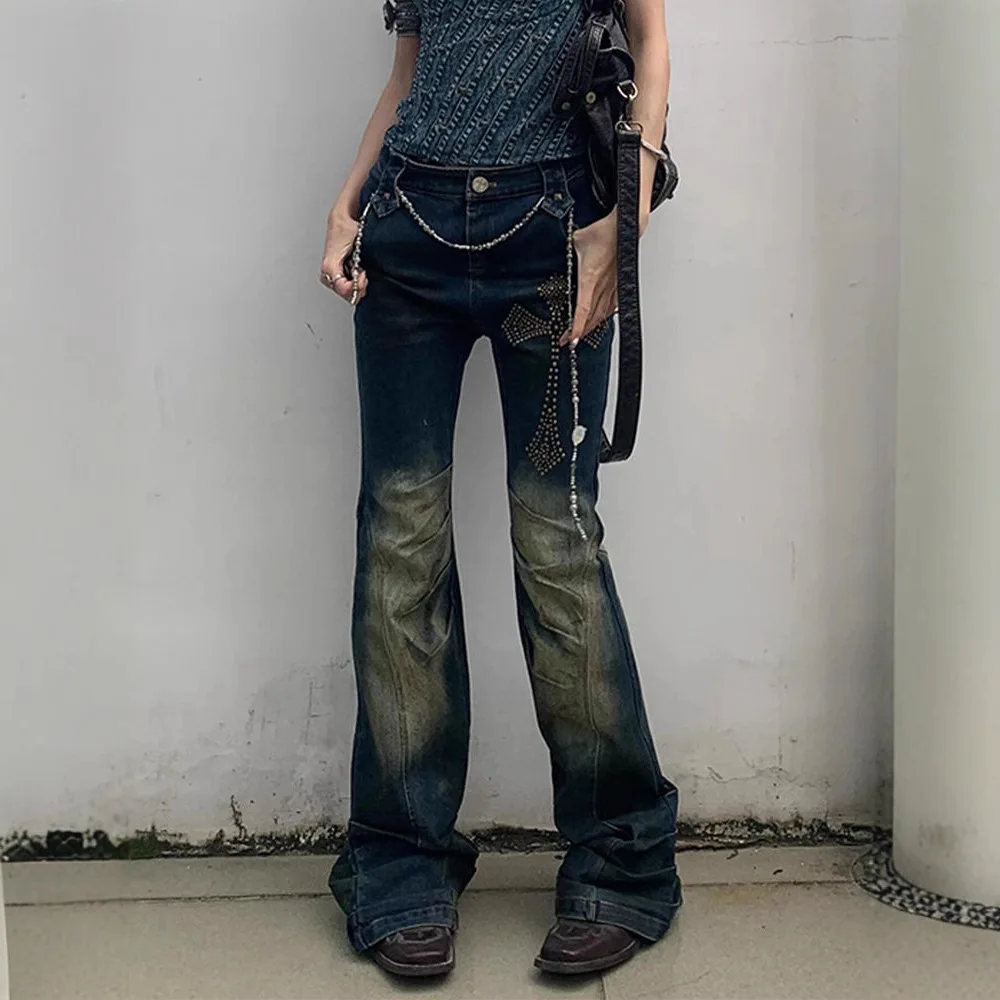 Pantalones vaqueros Vintage americanos Y2k Millennial, ropa de calle Punk Grunge, Pantalones ajustados con corte de bota, Pantalones góticos Harajuku que combinan con todo