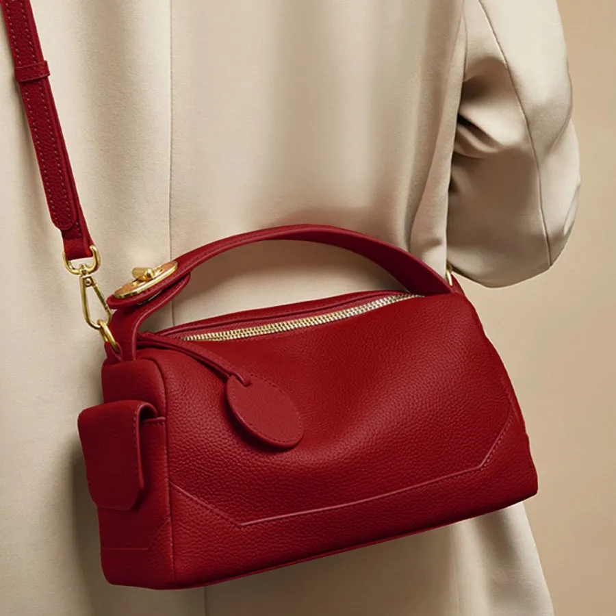 

Vintage Red Pillow Bag PU Leather Top Carrying Shoulder Crossbody Bag Versatile Commuter Multifunctional Purse for Women