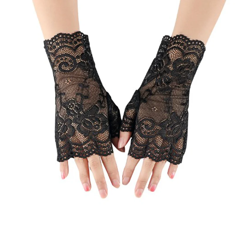 Ladies Short Lace Half Finger Lace Sunscreen Gloves Open Finger Ceremony Wedding Decoration