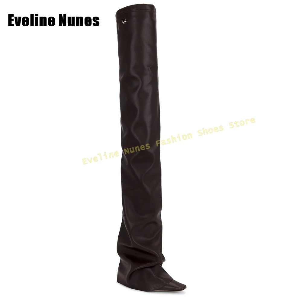 ساحة تو إسفين مطوي المنصة الأحذية 2025 الخريف الشتاء الوافدين الجدد الصلبة سحب على فتاة حار فوق الركبة الأحذية حجم كبير #4