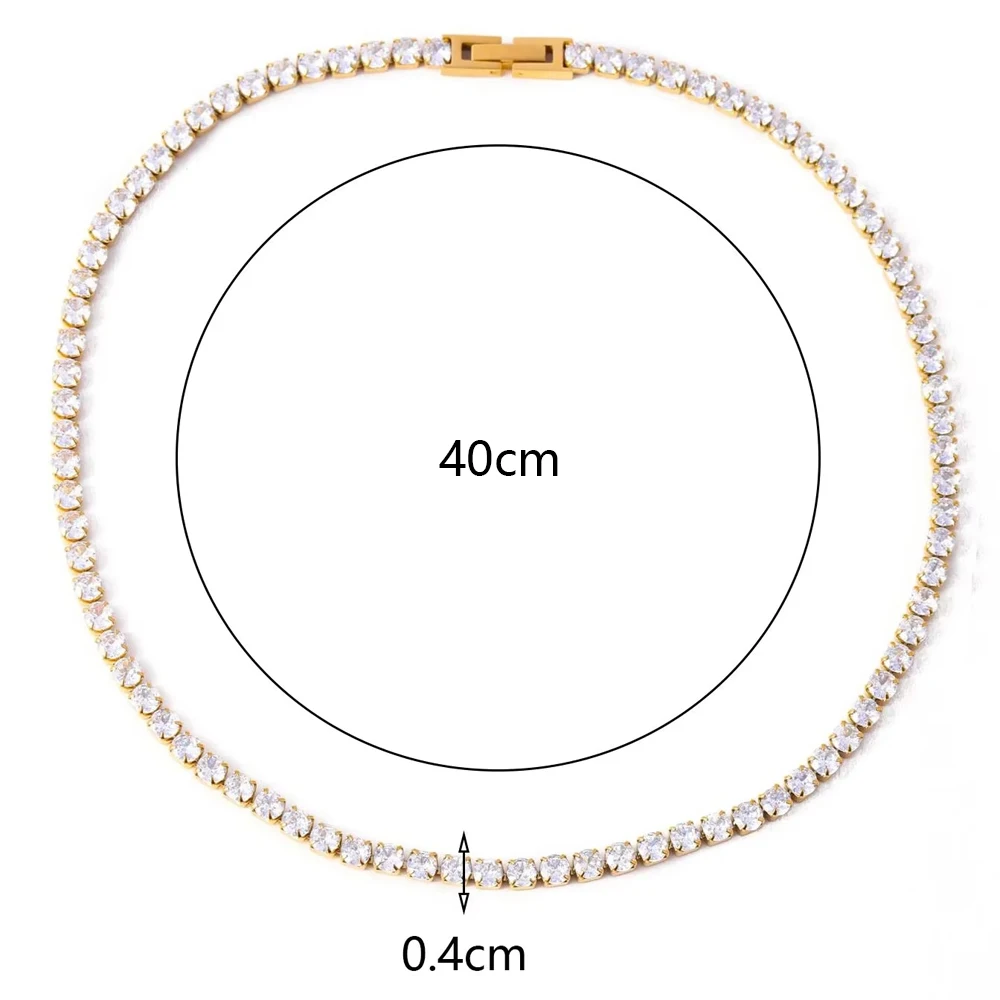 Trending Women\'s Stainless Steel Tennis Chain Gold Plated Necklace with Iced Out Round Cut Moissanite Stylish Jewelry for Women