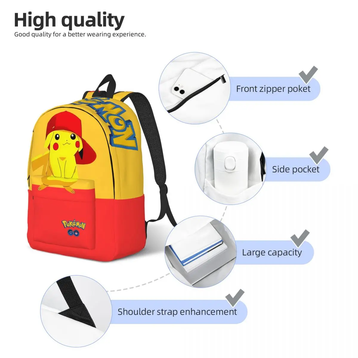 Light Pokemon Copia De Panda Sticker Schoolbag Picnic Zipper Closure Pocket Monster Pikachu Student Backpack Back To School Gift