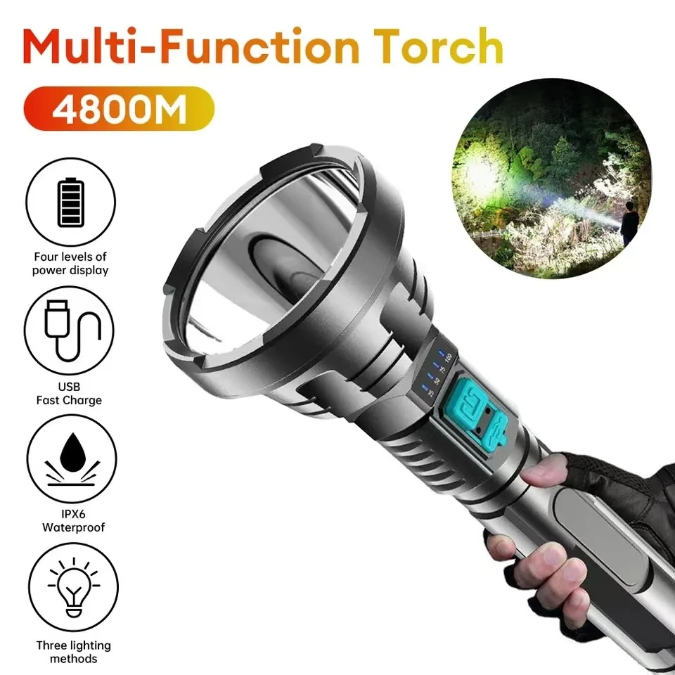 Torch Light Rechargeable Powerful Tactical Flashlight High Power Very Strong Flashlight Lamp With Rechargeable Charging Fishing.