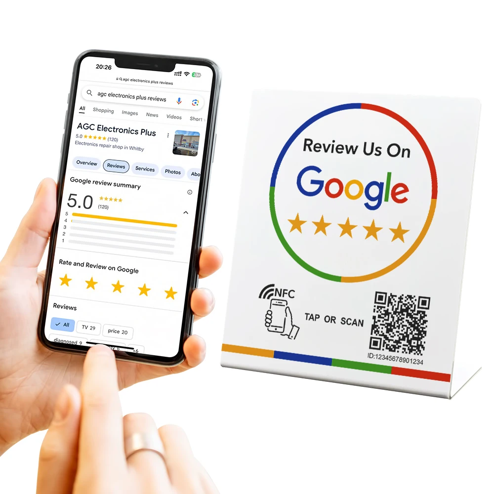 nfc Google Review Stand compatible with Google Reviews - Tap for Instant Reviews - All Phones Reusable Smart Tap Scan QR Code