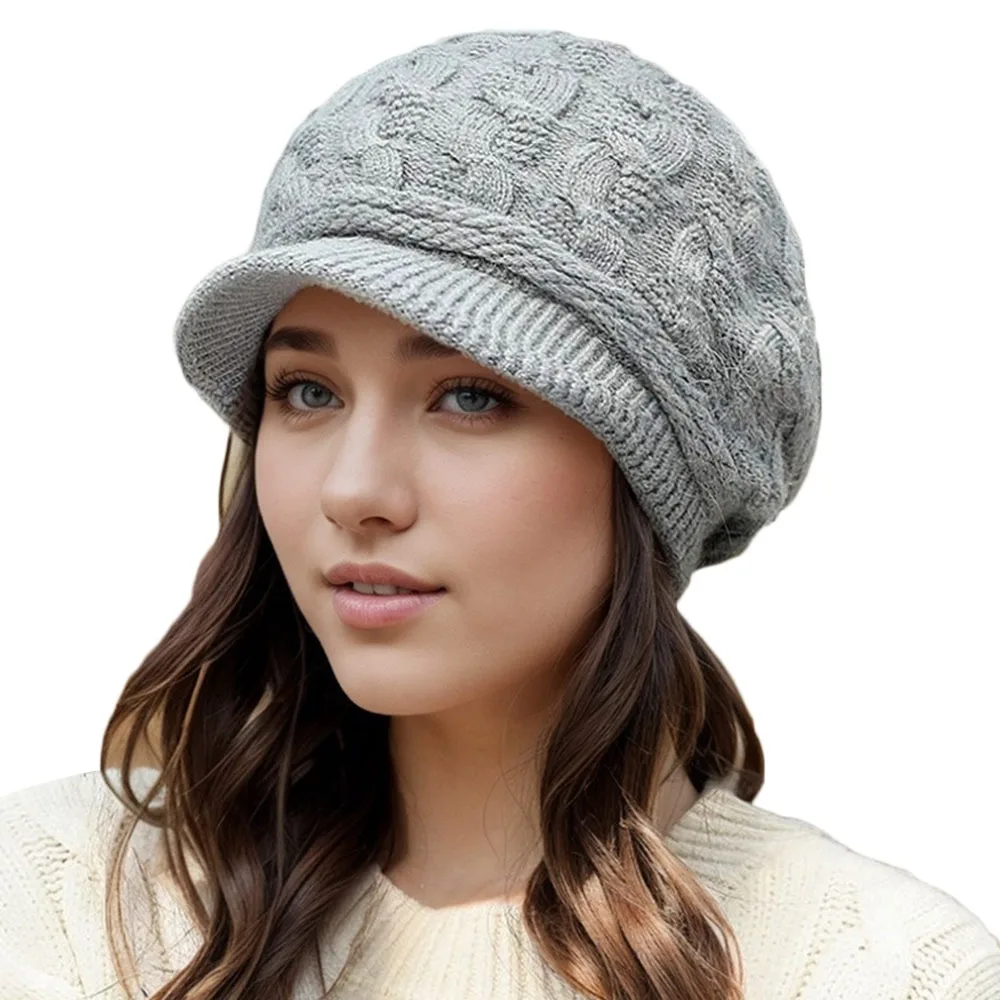 

Casual Thickened Women's Winter Beret Wool Ear Protection Knitting Cap Windproof Warm Duck Tongue Hat Outdoor