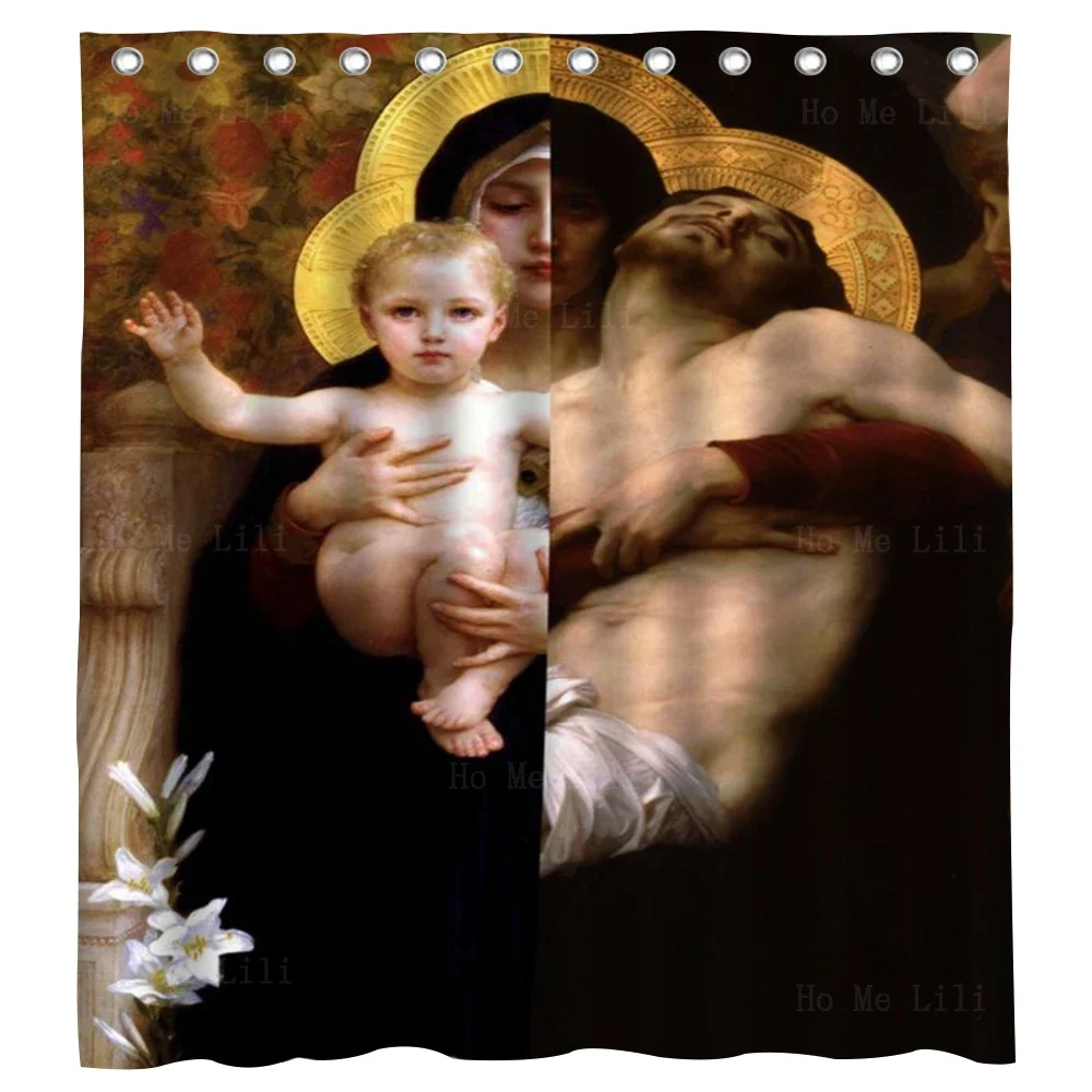 Mother Mary And Jesus Christ Virgin Of The Lilies Religious Icons Shower Curtain By Ho Me Lili For Bathroom Decor With 12 Hooks